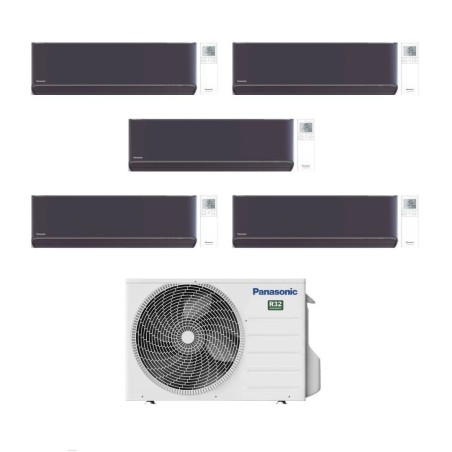 Panasonic Climatizzatore Penta Split Etherea Dark 9+12+12+12+18 con CU-5Z90TBE Inverter R-32 Wi-Fi Classe A++