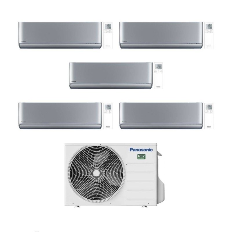 Panasonic Climatizzatore Penta Split Etherea Silver 9+12+12+12+12 con CU-5Z90TBE Inverter R-32 Wi-Fi Classe A++