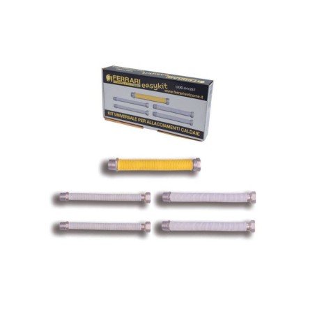 Ferrari Kit Flessibili Estendibili Acciaio Inox con Guaina Isolante per Caldaia - 5 Pezzi 22-42cm GAS 3/4