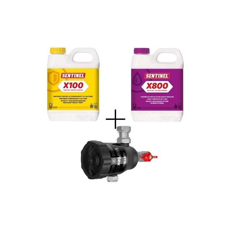 Sentinel Kit Manutenzione Caldaie Sentinel X100 Inibitore 1L + Sentinel X800 Pulitore 1 Litro + Sentinel Vortex 150 Defangatore
