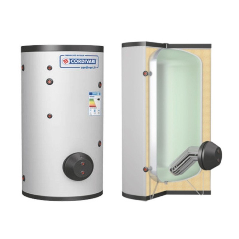 Cordivari Bollitore in Acciaio Extra 1 WXC 2000 L con Scambiatore Estraibile Coibentazione Morbida Smontabile