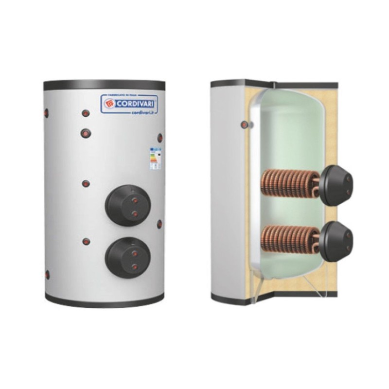 Cordivari Bollitore in Acciaio Extra 2 Plus WRB 300 L con Scambiatori Alettati Coibentazione Rigida in Polywarm