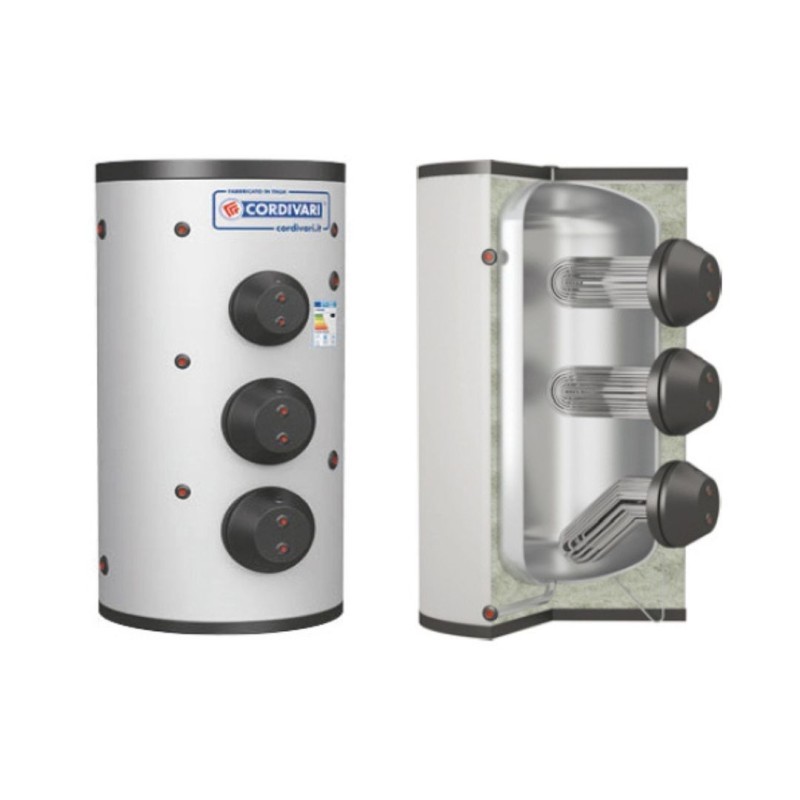 Cordivari Bollitore in Acciaio Extra 3 WXC 1500 L con Scambiatori Estraibili Coibentazione Morbida Smontabile