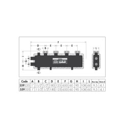2 derivazioni Interasse di 125mm
