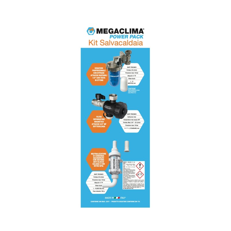Kit Tecnogas Salvacaldaia Completo Di Defangatore Filtro Magnetico + Dosatore Polifosfati + Neutralizzatore Condensa