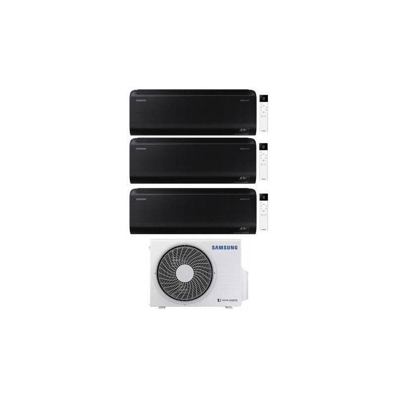 Samsung Climatizzatore Trial Split Windfree Black 7+7+9 BTU con AJ080TXJ4KG/EU Inverter R-32 Wi-Fi Classe A++