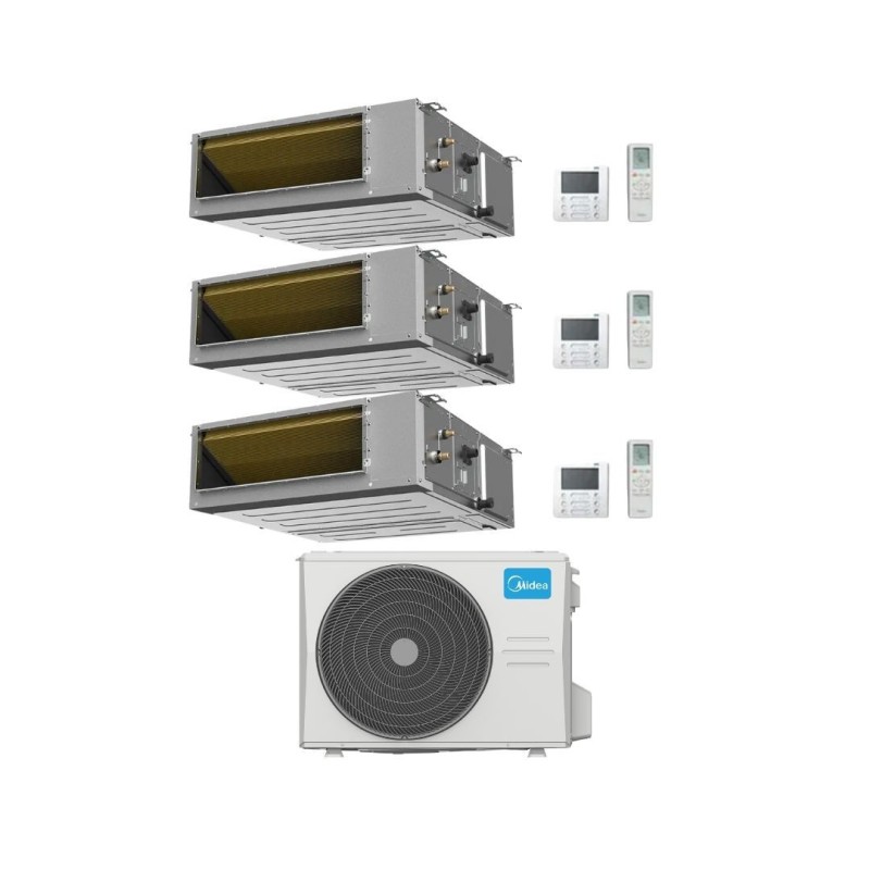 Midea Climatizzatore Canalizzato Trial Split serie A7 MTJ 18+18+18 con M5OE-42HFN8-Q Inverter R 32 Wi-Fi Optional Classe A++