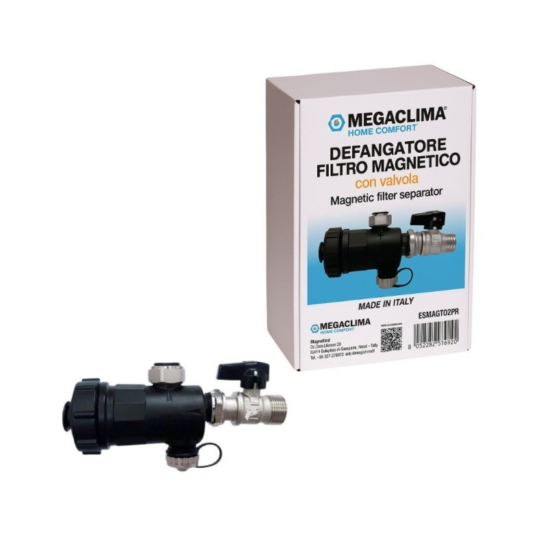 Megaclima Filtro Defangatore Magnetico 3/4" con Valvola Universale per Caldaie a Condensazione