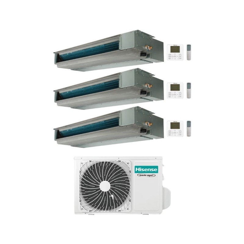 Hisense Climatizzatore Canalizzato Trial Split serie Slim ADT 9+9+9 con 3AMW52U4RJC Inverter R32 Wi-Fi Optional Classe A++
