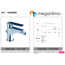 Eurorama Miscelatore Bidet Serie KLINT 142360XB con scarico 1"1/4 disegni tecnici