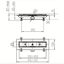 Scarico doccia LIV Telaio in plastica griglia STANDARD / CUSTOM 450 mm disegno tecnico