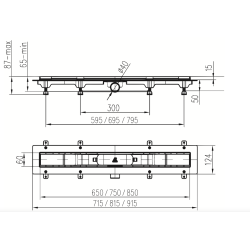 Scarico doccia LIV Telaio in plastica griglia STANDARD / CUSTOM 750 mm disegno tecnico
