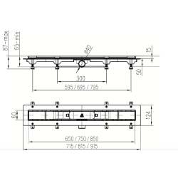 Scarico doccia LIV Telaio in plastica griglia STANDARD / CUSTOM 850 mm disegno tecnico