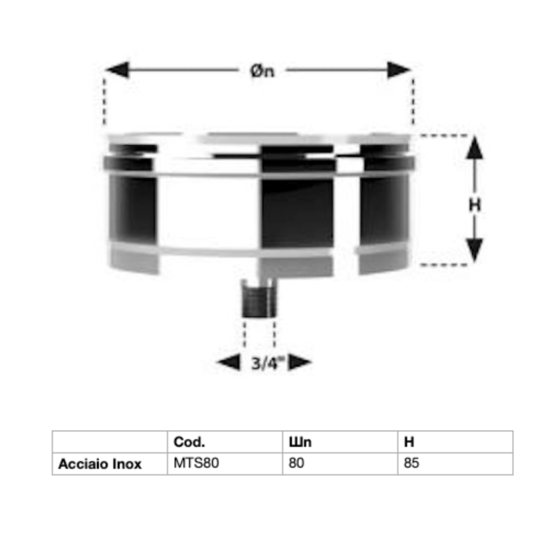 Tappo Scarico Condensa Ø80 In Acciaio Inox Aisi 316 L BA Spessore 0,44 mm.