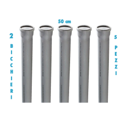 Tubo polipropilene 50 cm 2 bicchieri ad innesto (5 PEZZI) diametro 40 mm