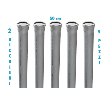 Tubo polipropilene 50 cm 2 bicchieri ad innesto (5 PEZZI) diametro 40 mm