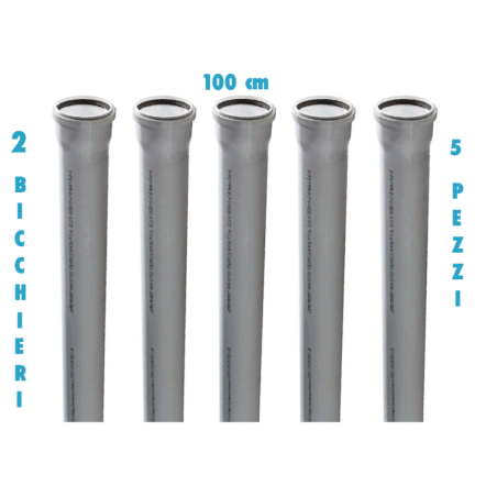 Tubo polipropilene 100 cm 2 bicchieri ad innesto (5 PEZZI) diametro 40 mm