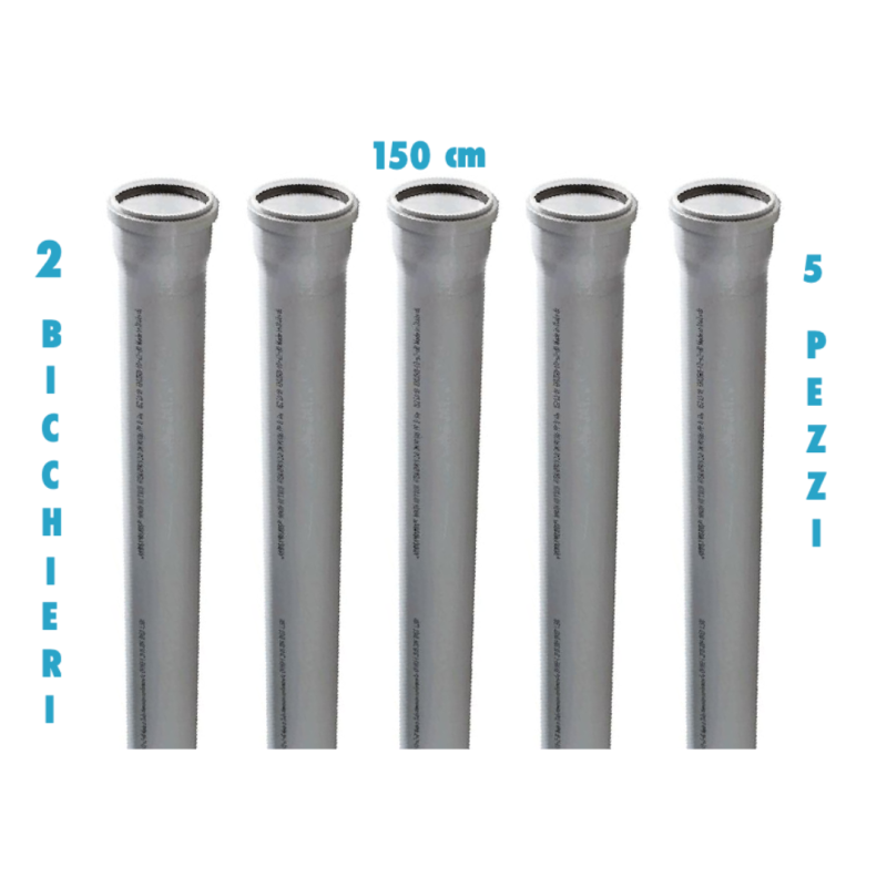 TUBO POLIPROPILENE 150 CM 2 BICCHIERI AD INNESTO ( 5 PEZZI ) DIAM 32 MM