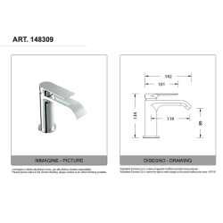Eurorama Miscelatore Lavabo Serie CHARMA 148309 con scarico 1"1/4 CLICK CLACK disegno tecnico