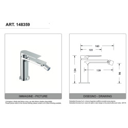 Eurorama Miscelatore Bidet Serie CHARMA 148359 con scarico 1"1/4 CLICK CLACK disegno tecnico