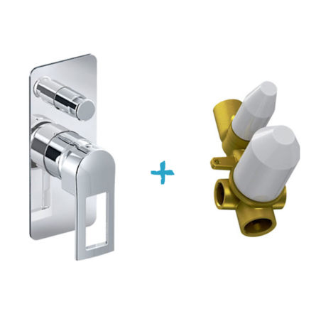 Eurorama Miscelatore Doccia Incasso Con Deviatore 2 Uscite  Serie FLUE PE138030SL + 730330