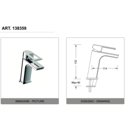 Eurorama Miscelatore Bidet Serie FLUE 138359 con scarico 1"1/4 CLICK CLACK disegno tecnico