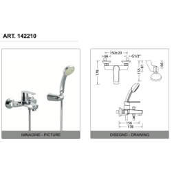 Eurorama Miscelatore Vasca Serie KLINT 142210 con doccetta e flessibile 1,50 m dati tecnici