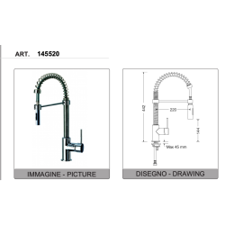 Eurorama Miscelatore Lavello con Molla e Doccetta 145520 disegno tecnico