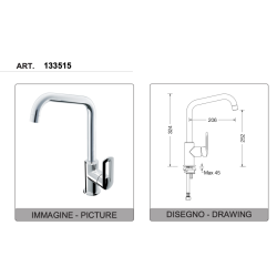 Eurorama Miscelatore Lavello Neva Bocca Girevole 133515 disegno tecnico
