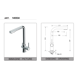 Eurorama Miscelatore Lavello con Attacco Acqua Depurata 145534 disegno tecnico