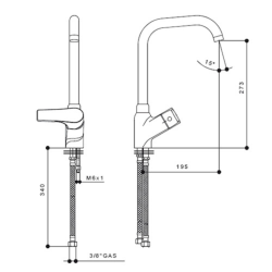 GS Rubinetterie Miscelatore Lavello Modello Slim 2497 Cromo disegno tecnico