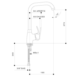 GS Rubinetterie Miscelatore Lavello Modello Glass 5597 Cromo disegno tecnico