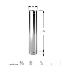 Tubo Canna Fumaria In Acciaio Inox Aisi 304 BA Spessore 0,44 mm. 50 CM. Ø80 Conf. 3 pezzi