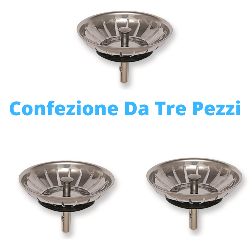 Tappo Lavello Inox Basket con griglia da 82 mm Confezione da tre pezzi